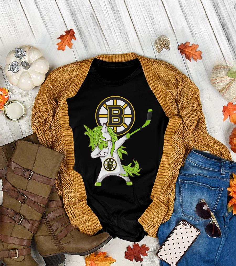 St Patrick Day Dabbing Unicorn Boston Bruins Hockey Stick T-Shirt