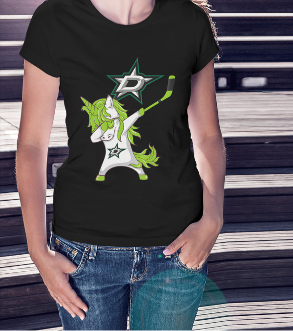 St Patrick's Day Dabbing Unicorn With Hockey Stick Dallas Stars T-Shirt