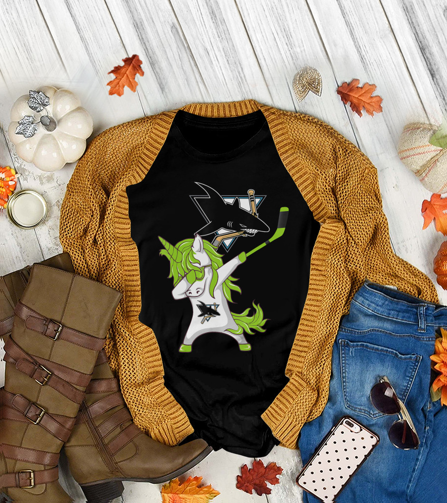 St Patrick's Day Dabbing Unicorn San Jose Sharks Hockey Stick T-Shirt