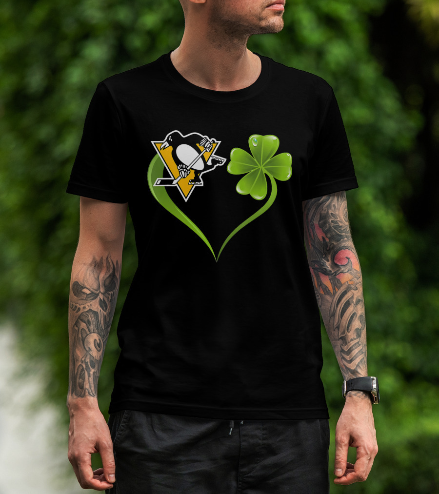 St Patrick Day Irish Shamrock Heart Love Pittsburgh Penguins T-Shirt