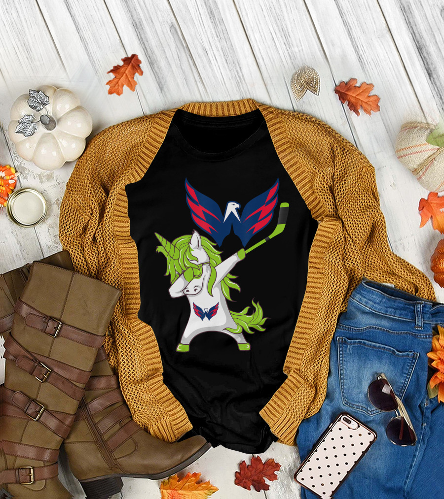 St Patrick's Day Dabbing Unicorn with Washington Capitals Hockey T-Shirt