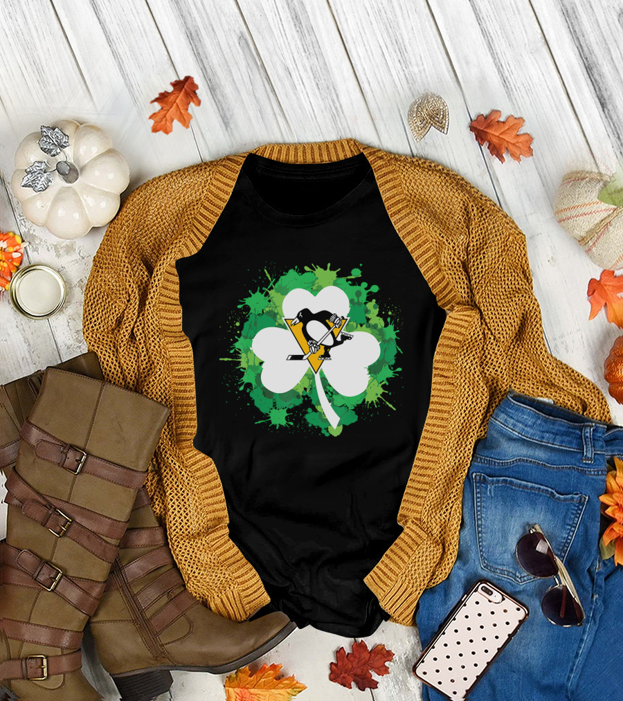 St Patrick Day Shamrock Splash Pittsburgh Penguins Hockey T-Shirt
