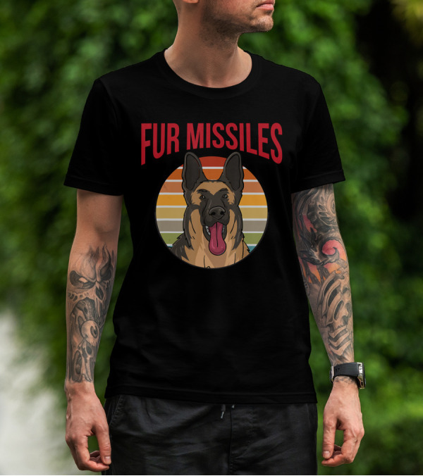 Fur Missiles German Shepherd Vintage Sunset Retro T-Shirt