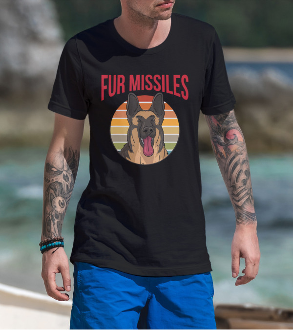 Fur Missiles German Shepherd Vintage Sunset Retro T-Shirt