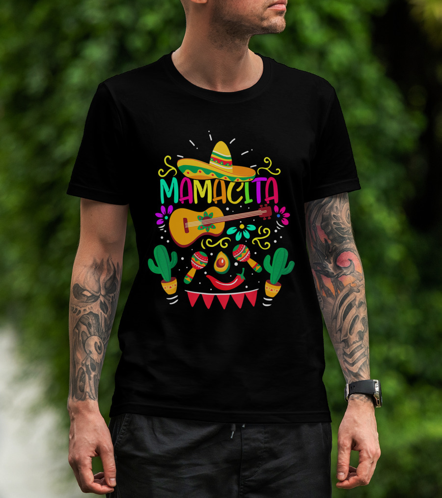 Mamacita Cinco De Mayo Sombrero Guitar Maracas Cactus Fiesta T-Shirt