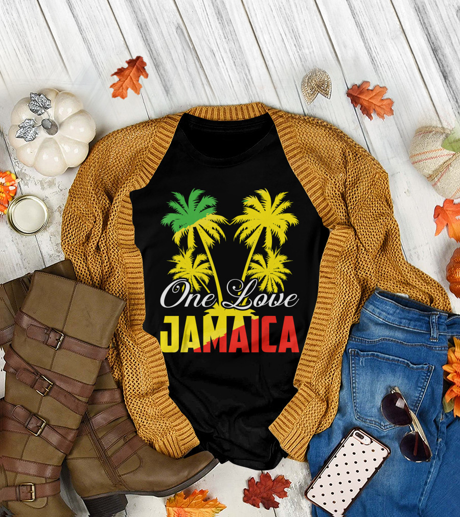 One Love Jamaica Vacation Reggae Music Palm Trees T-Shirt