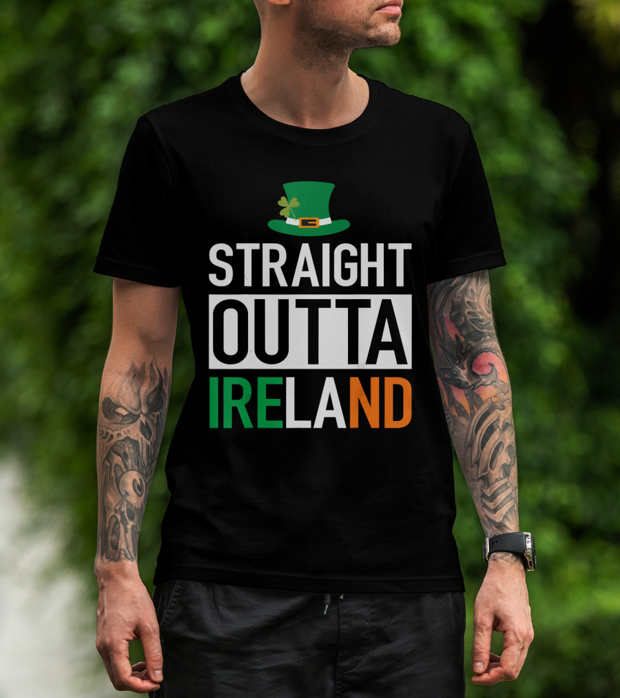 Straight Outta Ireland St Patrick's Day Leprechaun Hat Shamrock T-Shirt