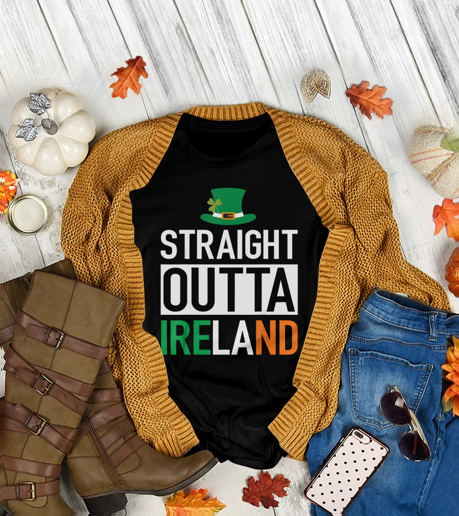 Straight Outta Ireland St Patrick's Day Leprechaun Hat Shamrock T-Shirt