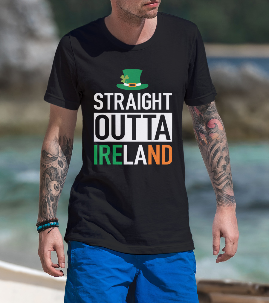 Straight Outta Ireland St Patrick's Day Leprechaun Hat Shamrock T-Shirt