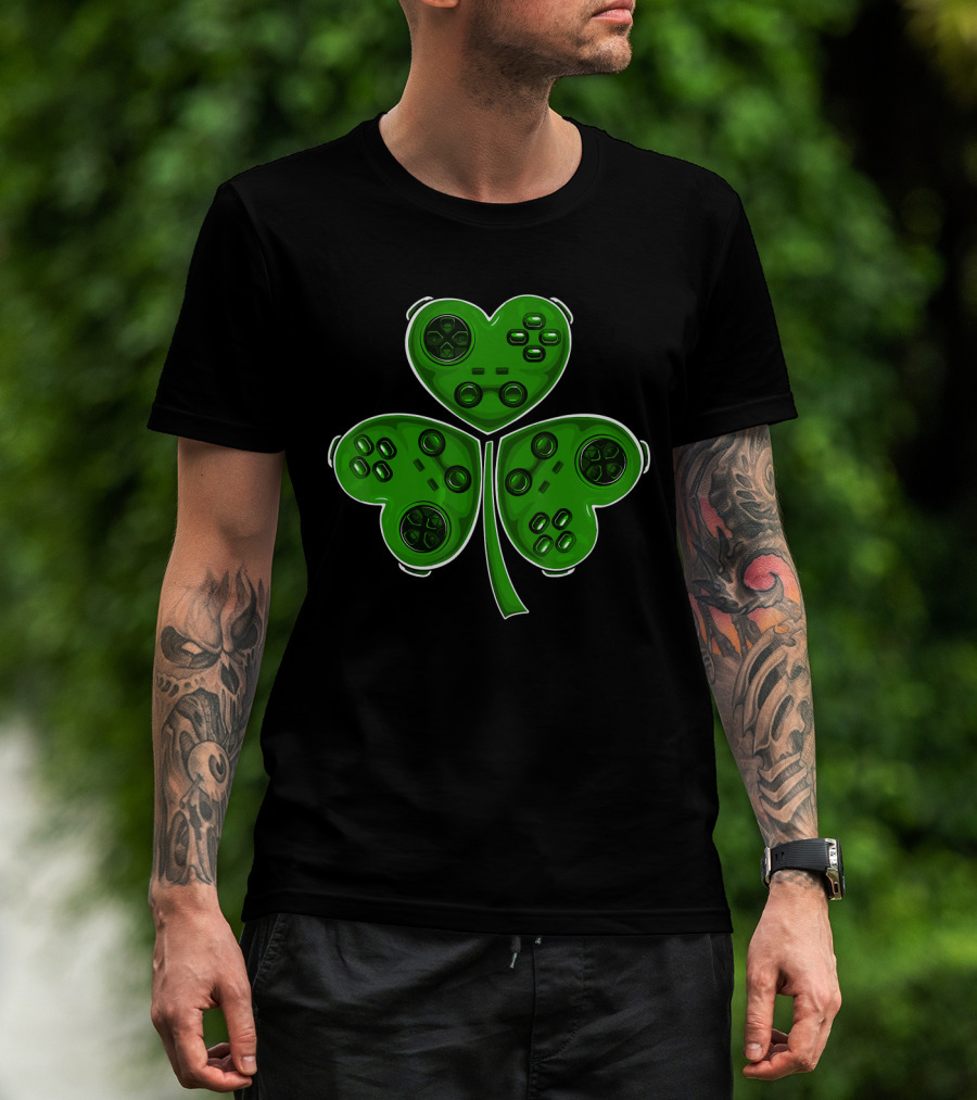 Video Game Controller Shamrock St Patrick Day T-Shirt