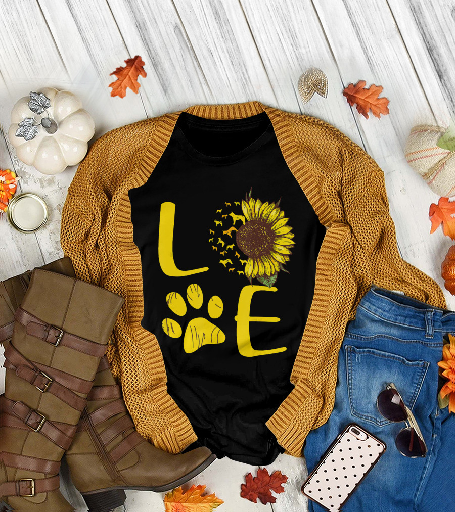 LOVE Australian Cattle Dog Paw Sunflower T-Shirt