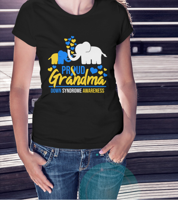 Proud Grandma Down Syndrome Awareness Elephant Hearts T-Shirt