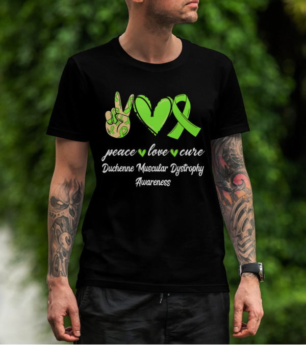 Peace Love Cure Duchenne Muscular Dystrophy Awareness Lime Green T-Shirt