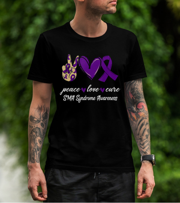 Peace Love Cure SMA Syndrome Awareness Purple T-Shirt