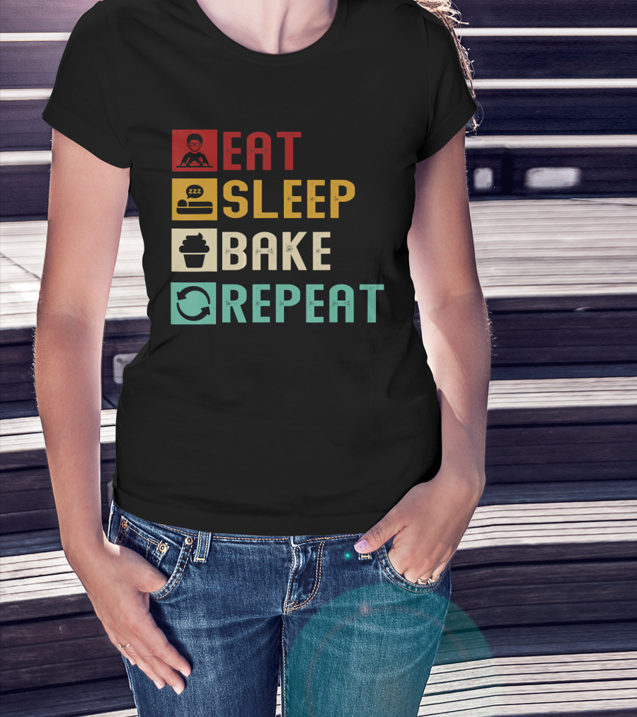 Eat Sleep Bake Repeat Vintage Baking Baker T-Shirt
