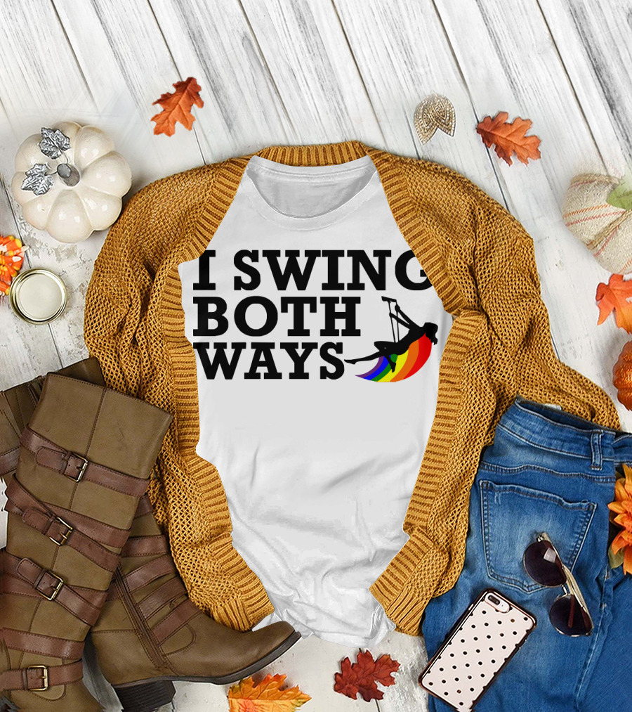 I Swing Both Ways Funny Gay Pride Rainbow Swing T-Shirt