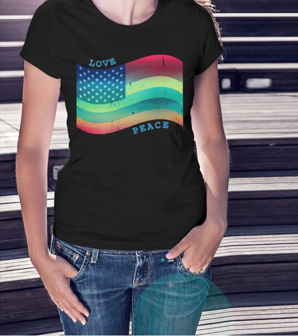 Love Peace Pride Rainbow American Flag T-Shirt