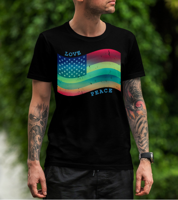Love Peace Pride Rainbow American Flag T-Shirt