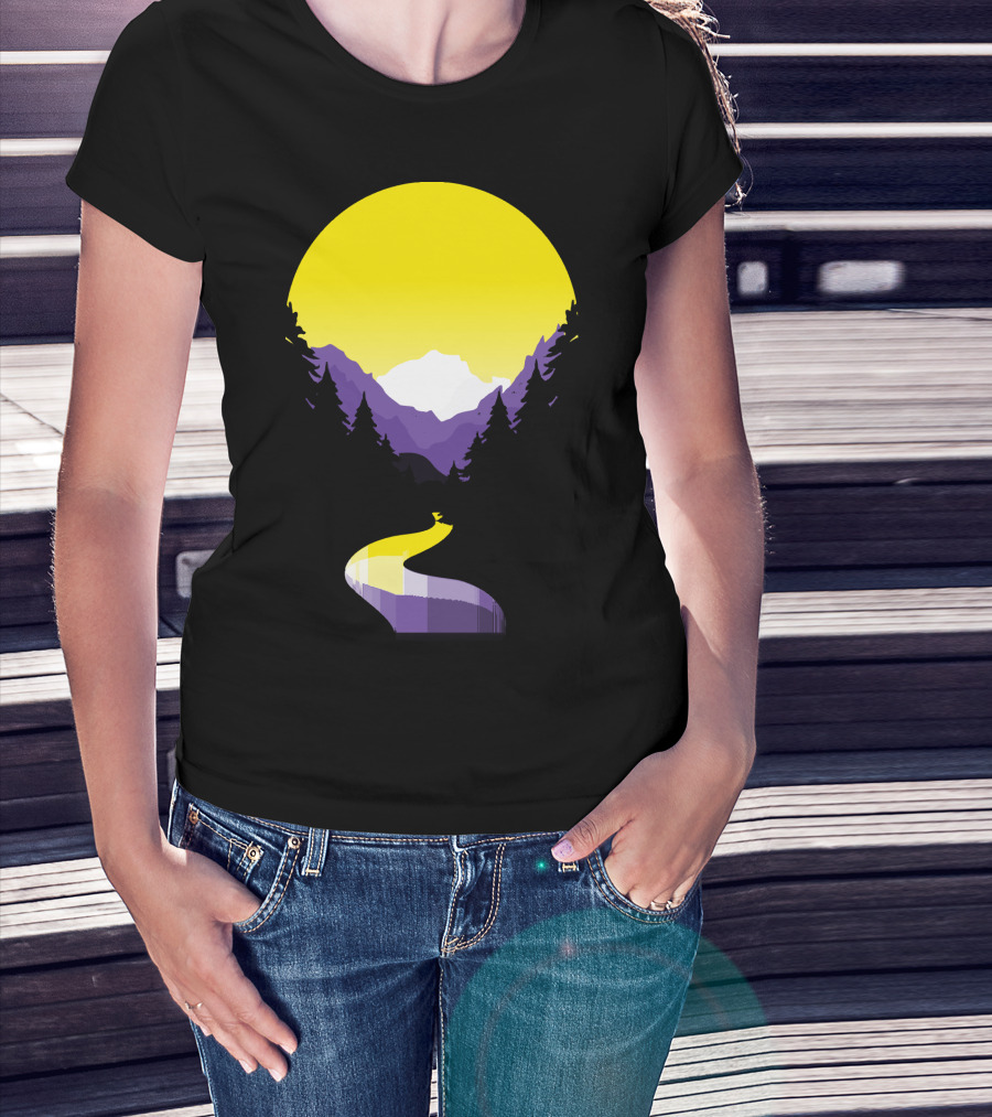 Non Binary Pride Sunset Mountain Landscape T-Shirt