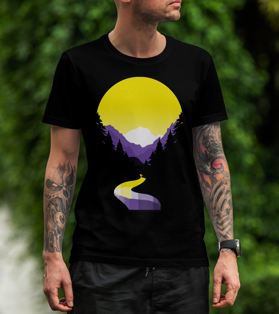 Non Binary Pride Sunset Mountain Landscape T-Shirt
