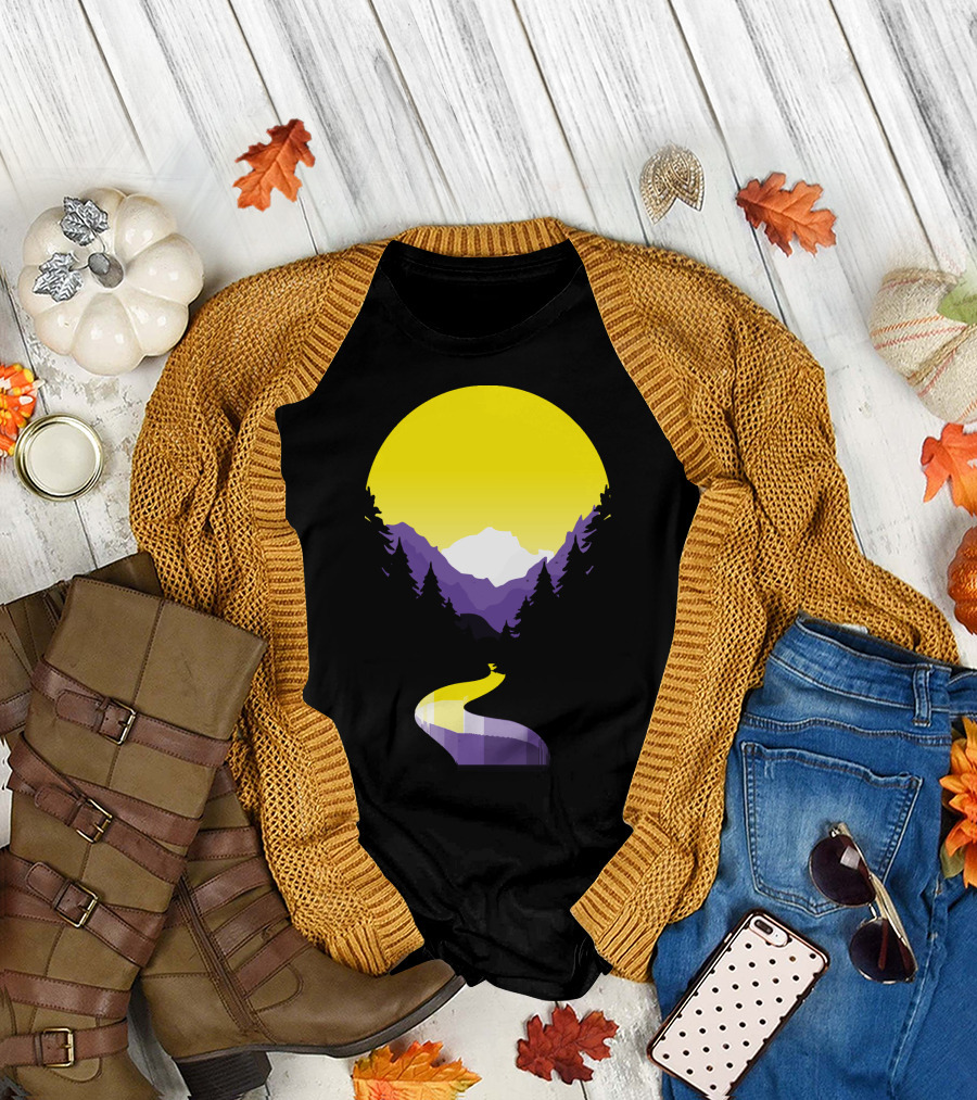 Non Binary Pride Sunset Mountain Landscape T-Shirt