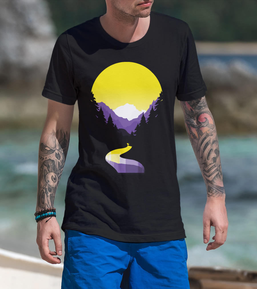 Non Binary Pride Sunset Mountain Landscape T-Shirt