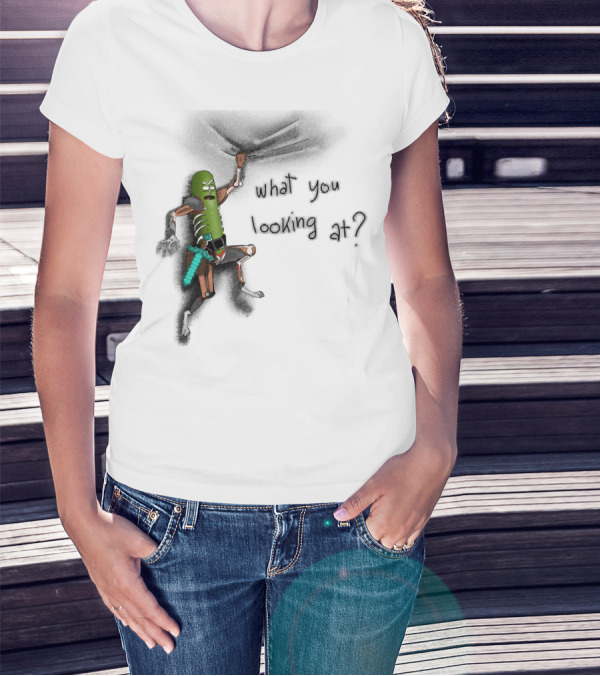 What You Looking At Pickle Rick Adventure T-Shirt
