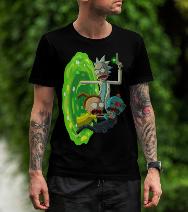 Rick And Morty Portal Escape With Meeseeks Cyborg Adventure T-Shirt