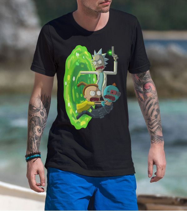 Rick And Morty Portal Escape With Meeseeks Cyborg Adventure T-Shirt