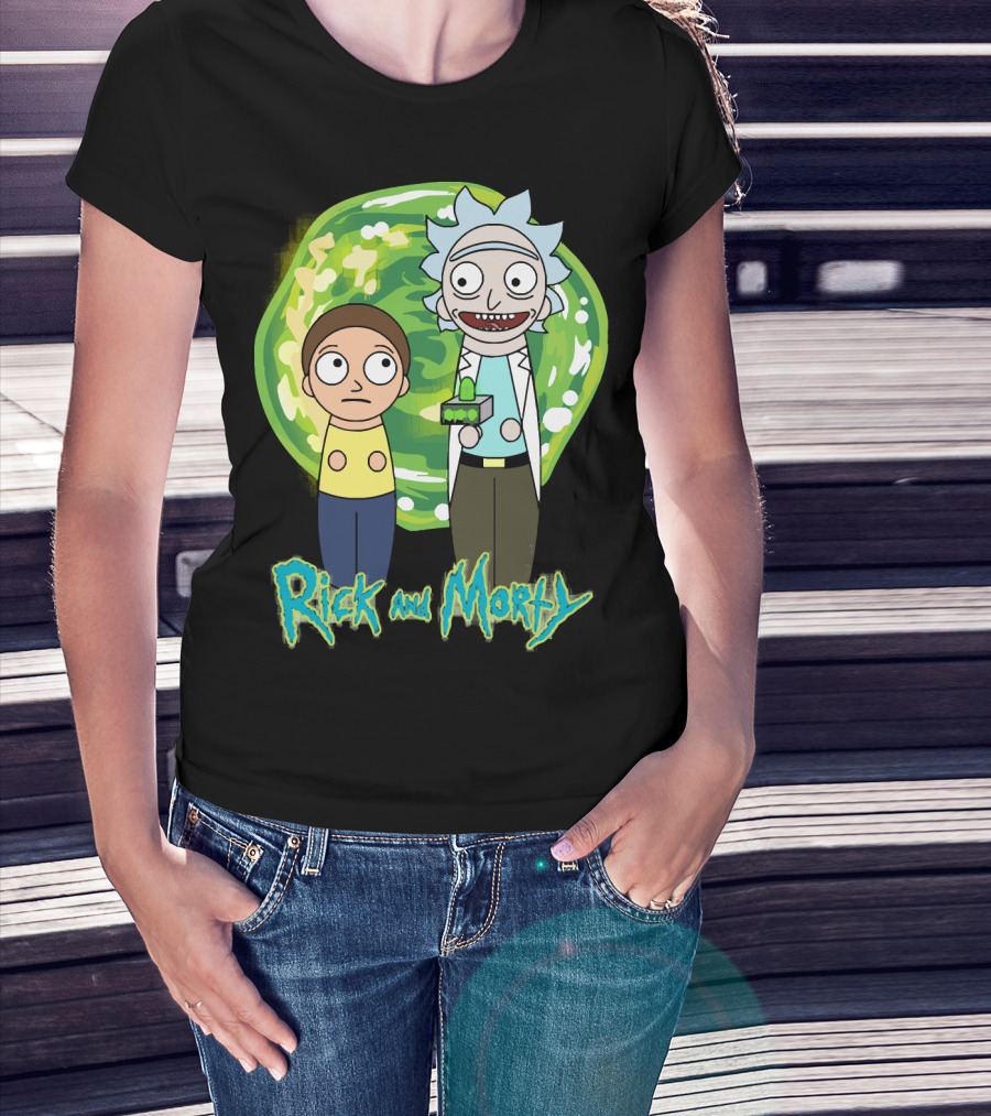 Rick And Morty Green Portal Cute Characters T-Shirt