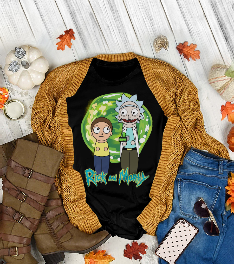 Rick and Morty Green Portal Cute Characters T-Shirt
