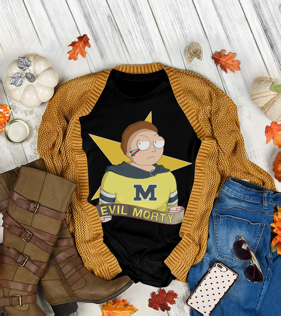Evil Morty M Star Patch and Scroll Banner T-Shirt