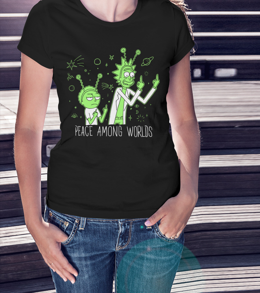 Peace Among Worlds Rick And Morty Alien Gesture T-Shirt