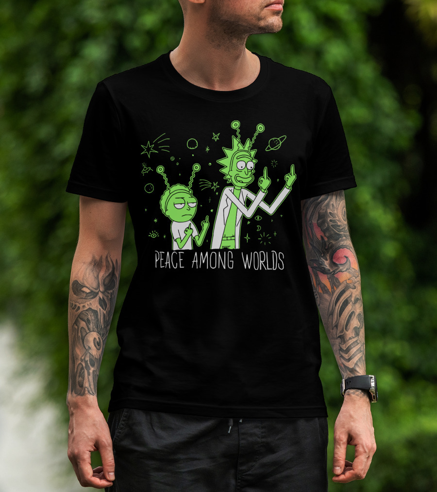 Peace Among Worlds Rick And Morty Alien Gesture T-Shirt