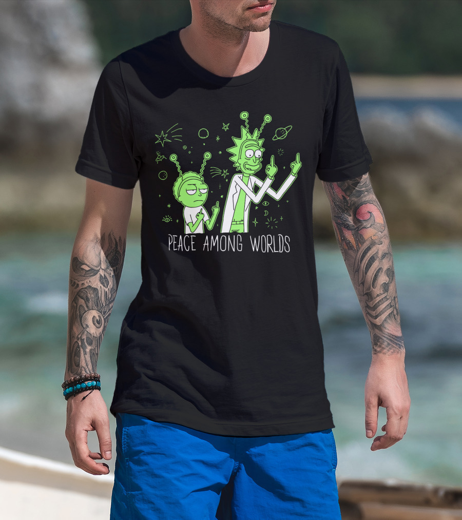 Peace Among Worlds Rick And Morty Alien Gesture T-Shirt