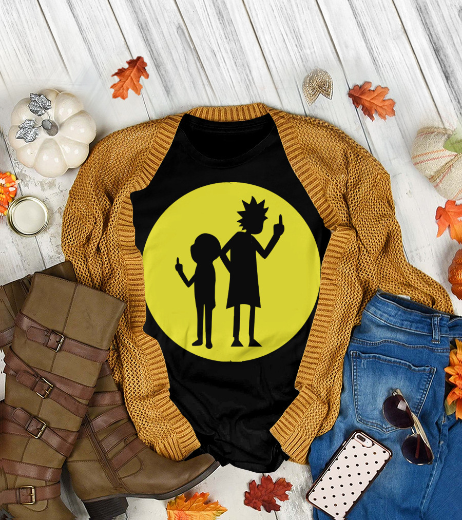Rick and Morty Silhouette Circle Middle Finger T-Shirt