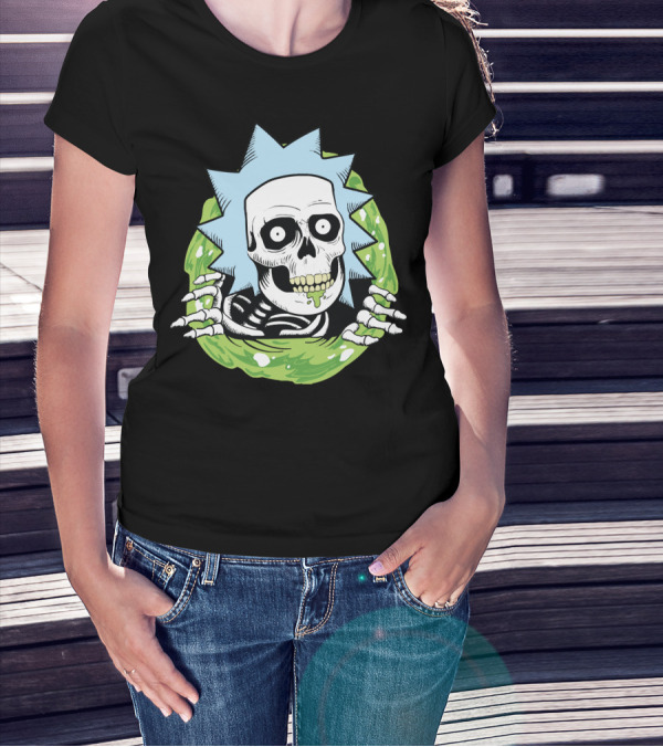 Rick Ripper Skeleton Portal Graphic Blue Hair Green Slime T-Shirt