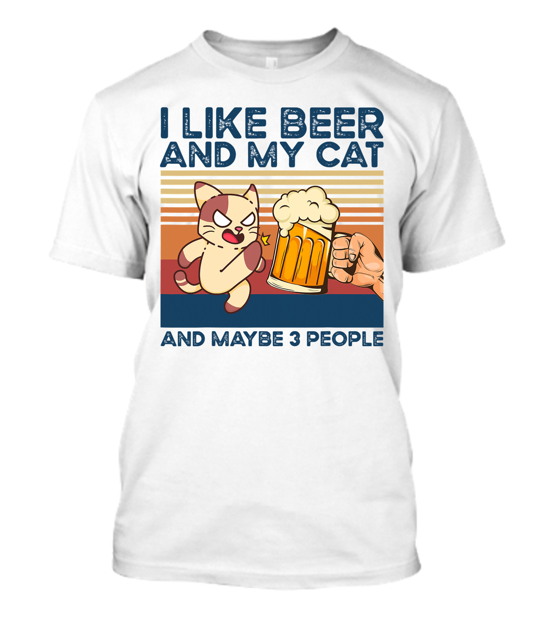 I Like Beer And My Cat And Maybe 3 People Vintage Style Retro Cat Lover T-Shirt