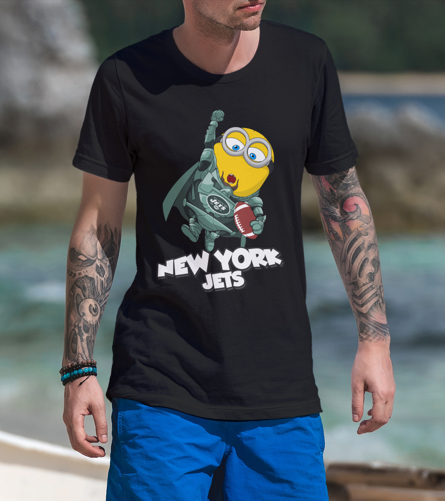 New York Jets Minion Superhero Holding Football T-Shirt