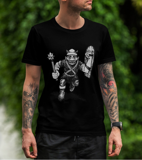 Goblin Charging With Spiked Mace And Shield Drawing T-Shirt