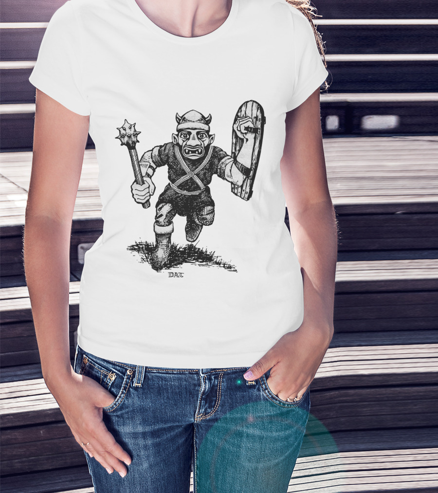 Goblin Charging With Spiked Mace And Shield Drawing T-Shirt