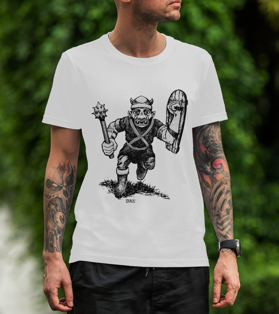Goblin Charging With Spiked Mace And Shield Drawing T-Shirt