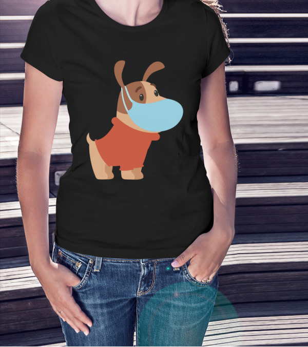 Dog With Mask In Red T-Shirt