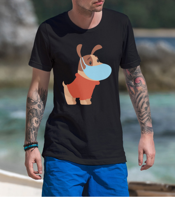 Dog With Mask In Red T-Shirt