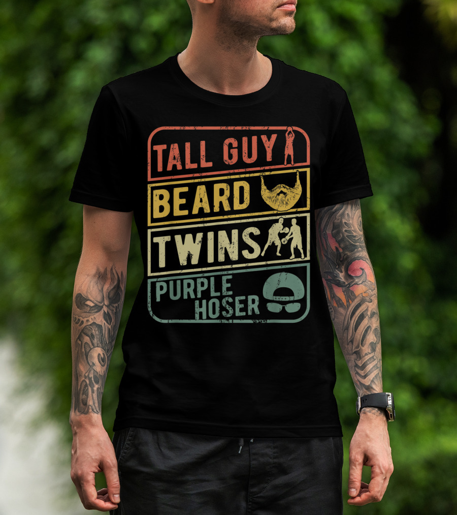 Tall Guy Beard Twins Purple Hoser Sports Iconic Symbols T-Shirt