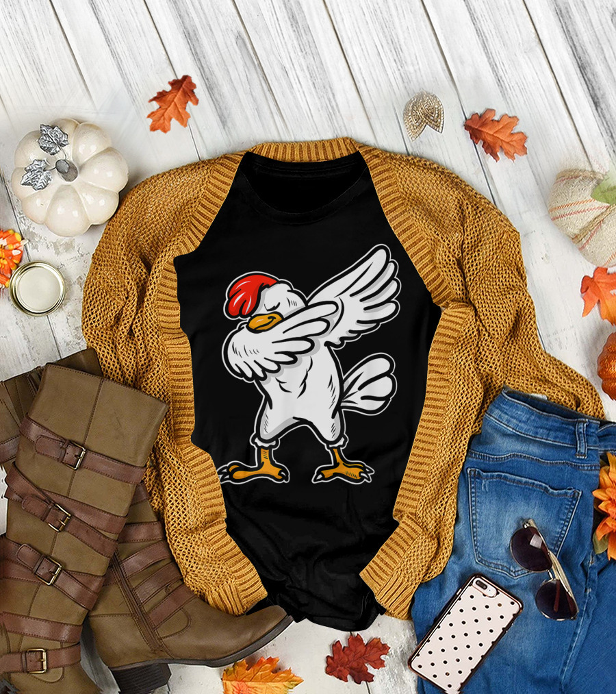 Dabbing Chicken Icon with Red Comb and White Feathers T-Shirt