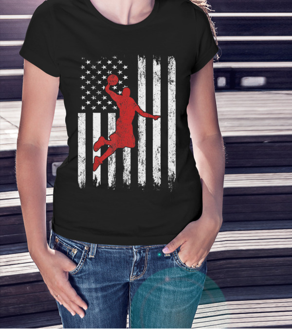 Proud American Basketball Vintage Flag Dunking T-Shirt
