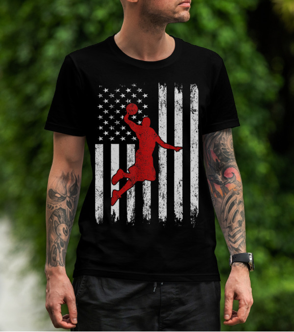 Proud American Basketball Vintage Flag Dunking T-Shirt