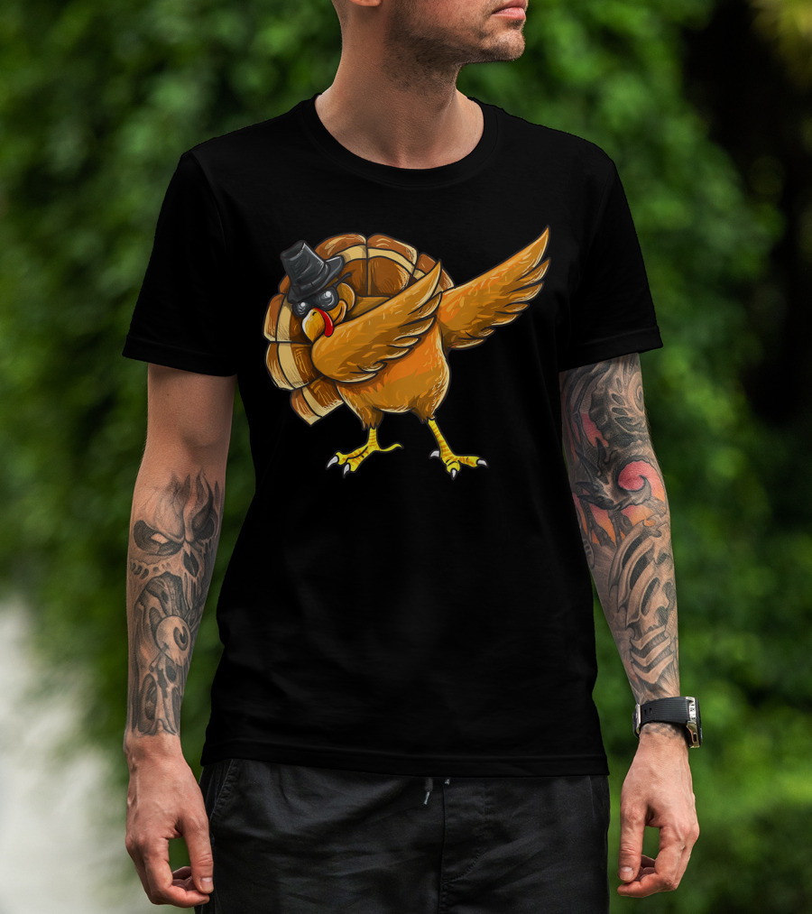 Dabbing Turkey Thanksgiving Boys Turkey Day Fun Hip Hop Bird With Hat T-Shirt