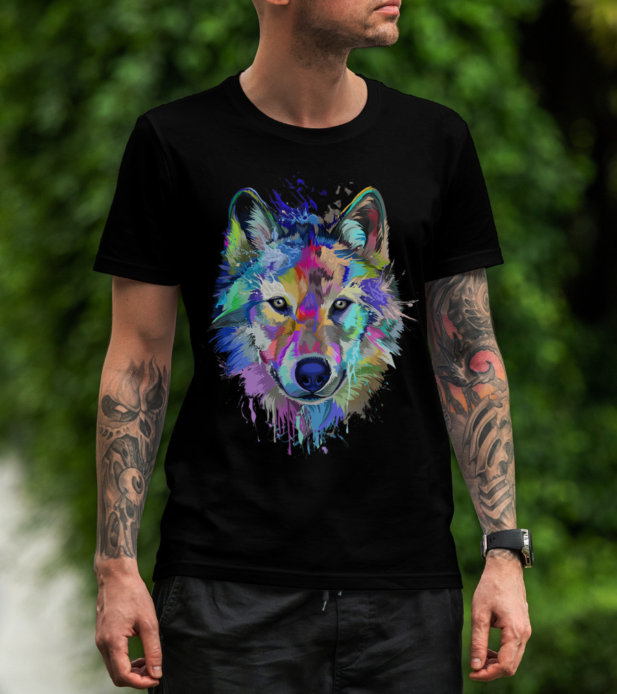 Wolf Lovers Colorful Dripping T-Shirt